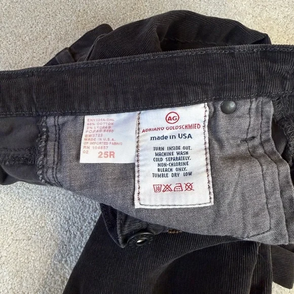 AG Adriano Goldschmied Black Charcoal Velvet Corduroy Straight Leg Pants Size 25 - Picture 6 of 16